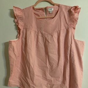 JCrew Pink/White Stripe Flutter sleeve top